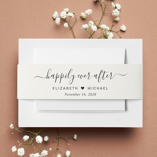 Stylish Happily Ever After Cream Wedding Invitation Belly Band