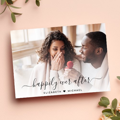 Stylish Happily Ever After Photo Cream Engagement Announcement