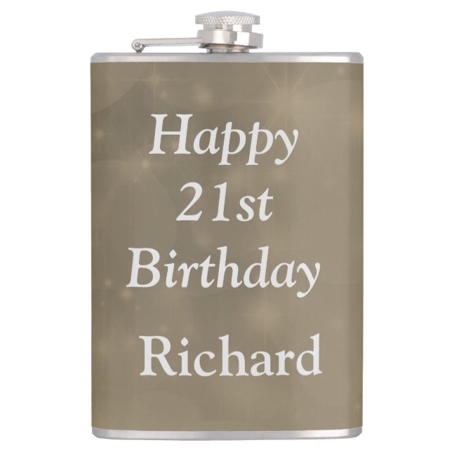 Stylish Happy 21st Birthday Flask (Front)