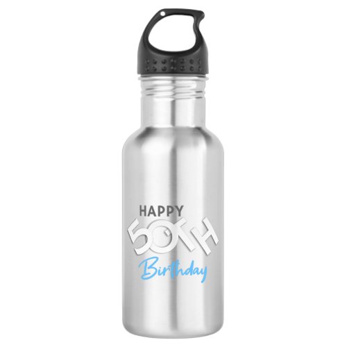 Stylish Happy 50th Birthday Typography Stainless Steel Water Bottle