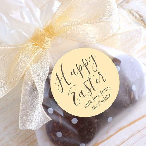 Stylish Happy Easter Favor Yellow Round Sticker