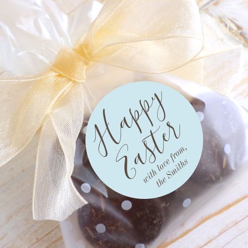 Stylish Happy Easter Gift Favor Blue Round Sticker