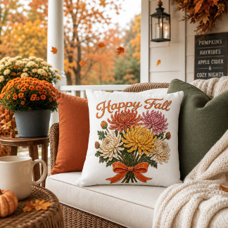 Stylish Happy Fall Autumn Flowers Chrysanthemums Outdoor Pillow