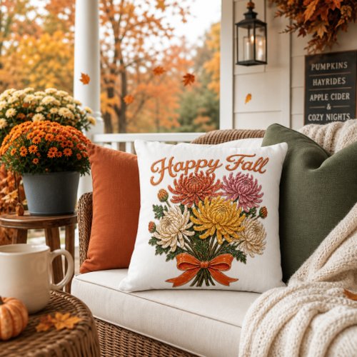 Stylish Happy Fall Autumn Flowers Chrysanthemums  Outdoor Pillow