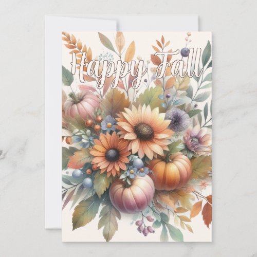 Stylish Happy Fall Pumpkin Flower Bouquet Card