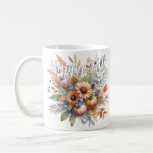 Stylish Happy Fall Pumpkin Flower Bouquet Motif Coffee Mug