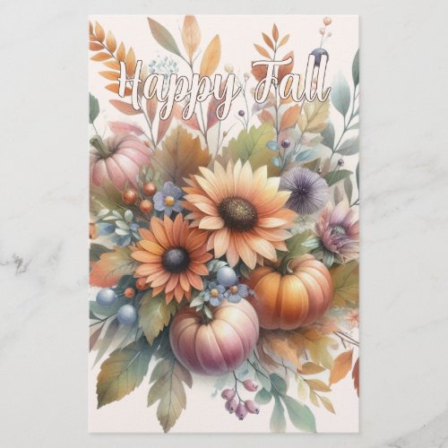 Stylish Happy Fall Pumpkin Flower Bouquet Motif Stationery