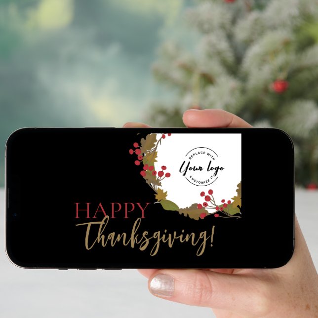 Stylish Happy Thanksgiving Custom business logo Holiday Card (Front Digital)
