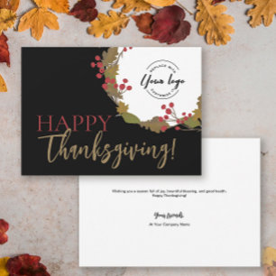 Stylish Happy Thanksgiving Custom business logo Holiday Card