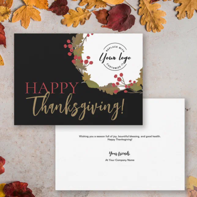 Stylish Happy Thanksgiving Custom business logo Holiday Card
