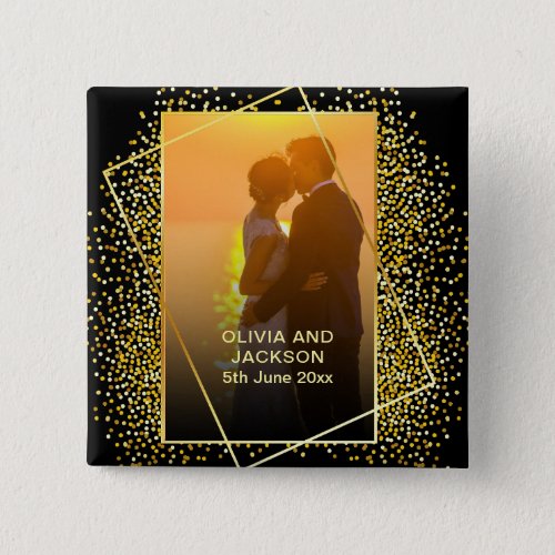 Stylish Happy Valentine Gold Glitter couple photo Button