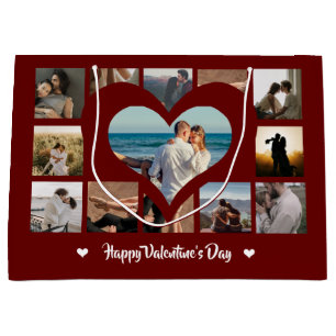 Stylish Happy Valentine XO Photo Collage Red Large Large Gift Bag