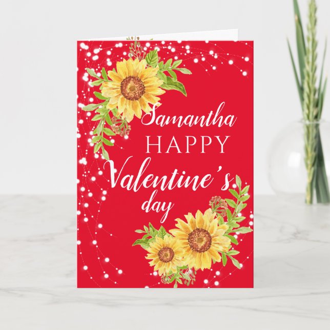 Stylish Happy Valentine's Floral Sunflower Card (Front)