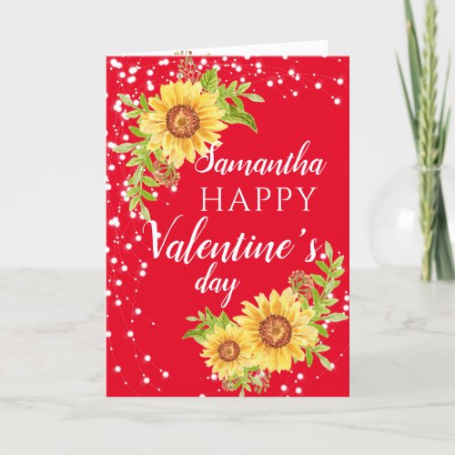 Stylish Happy Valentines Floral Sunflower Card