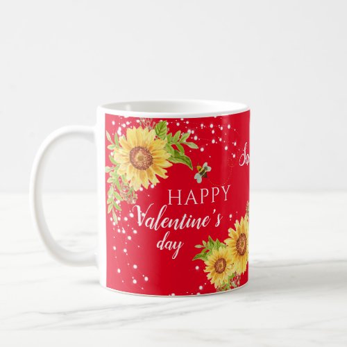 Stylish Happy Valentines Floral Sunflower Red Coffee Mug