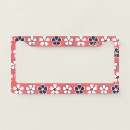 Stylish Hawaiian Floral Pattern Cute Coral Navy  License Plate Frame