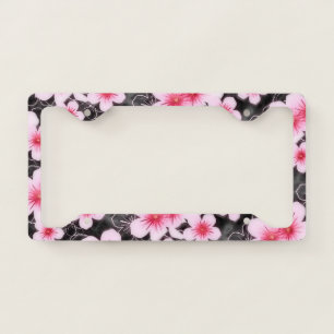 Stylish Hawaiian Hibiscus Floral Art Pattern License Plate Frame