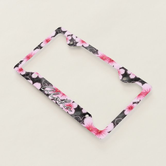 Stylish Hawaiian Hibiscus Floral Art Pattern License Plate Frame (3/4)