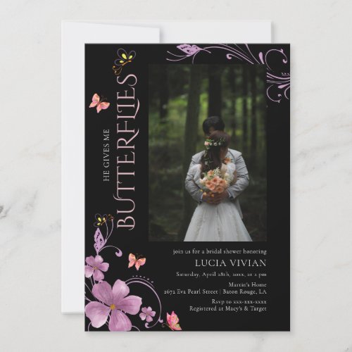 Stylish He Gives Me Butterfly Photo Bridal Shower Invitation