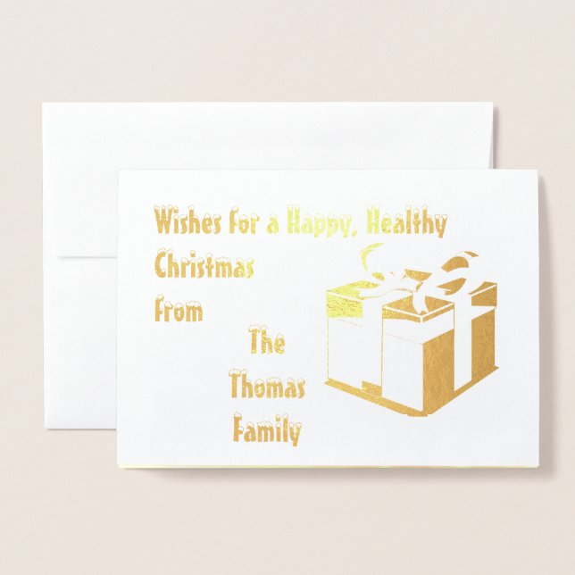 Stylish Healthy Happy Personalised Christmas Foil Card (Front With Envelope)