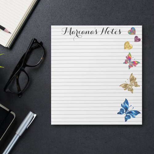 stylish hearts and butterflieslined personalized notepad