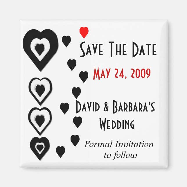 Stylish Hearts Save The Date Magnet (Front)