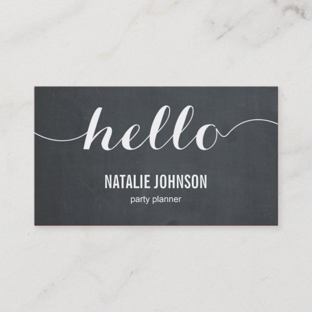 Stylish Hello Modern Business Card - Chalkboard (Front)