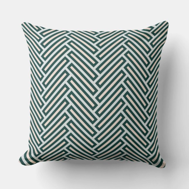 Stylish HerringBone Green Pink Blue Throw Pillow (Front)
