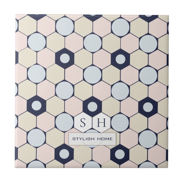 Stylish Hexagons and Circles Seamless Pattern Ceramic Tile (Front)
