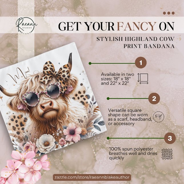 Stylish Highland Cow Print Bandana (Creator Uploaded)