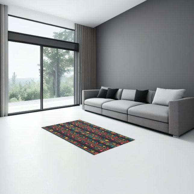 Stylish Hispanic Folk Art Flowers and Patterns Rug (Insitu (Indoor 3))