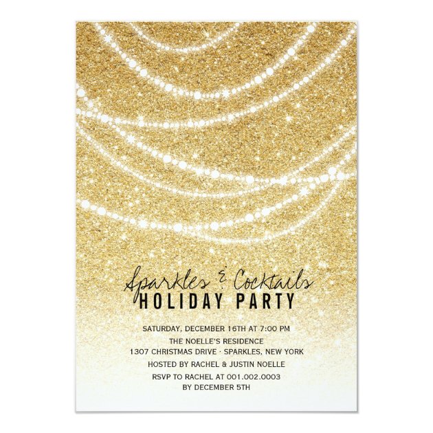 Stylish Holiday Gold Glitter Sparkles Party Invite