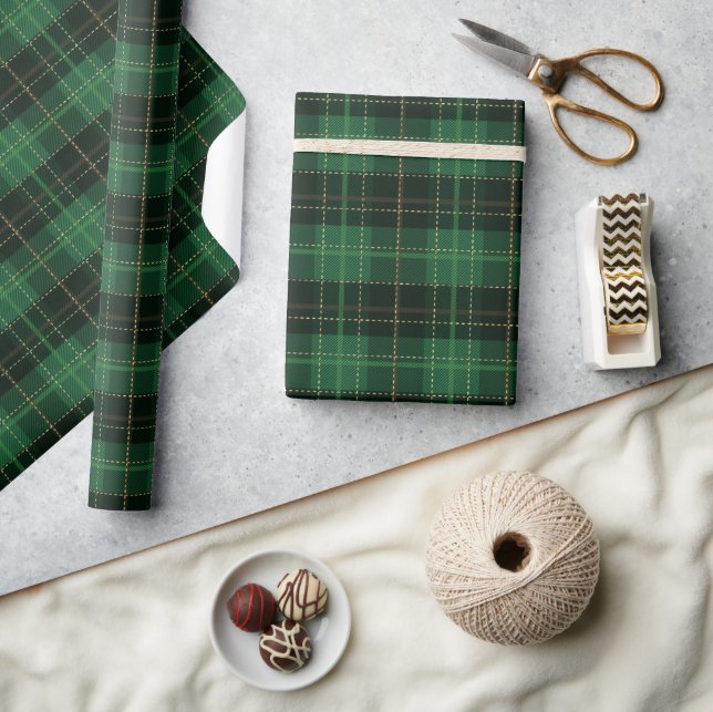 Stylish Holiday Green and Black Christmas Plaid Wrapping Paper (Crafts)