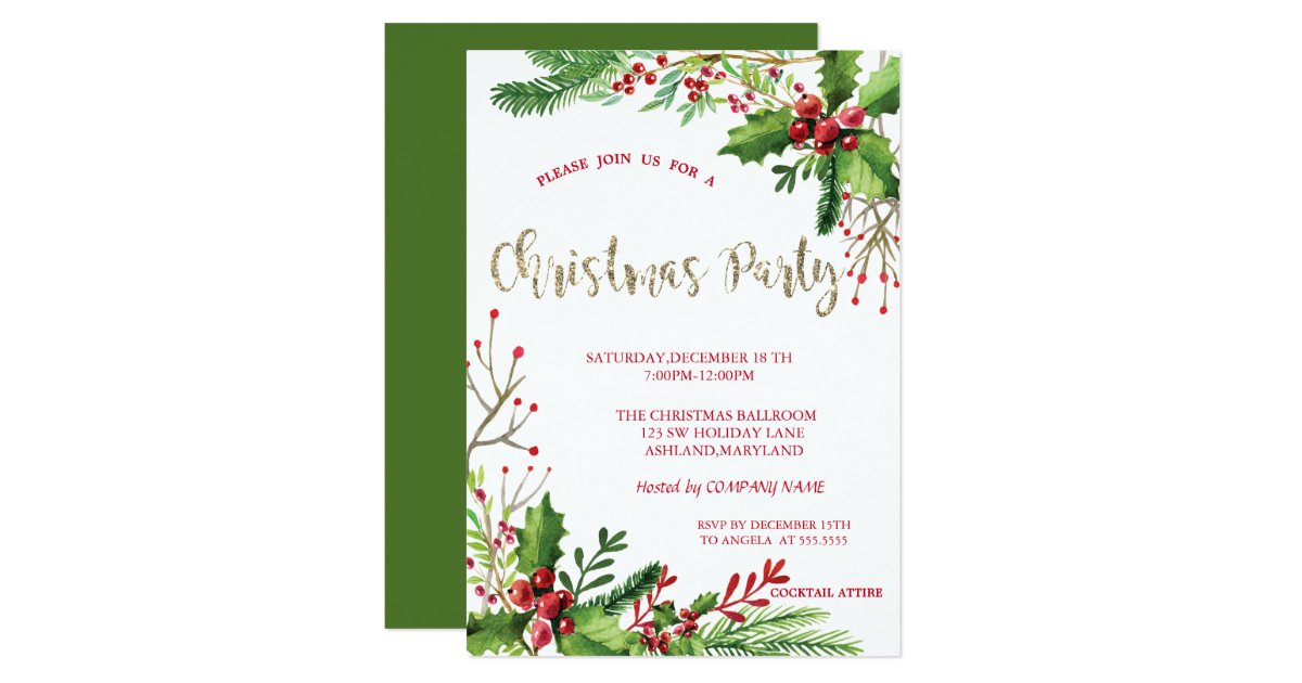 Stylish Holly Berries Company Christmas Party Invitation | Zazzle.com