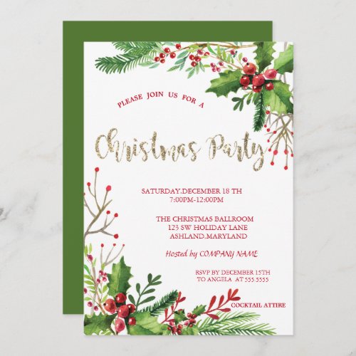 Stylish Holly Berries Company Christmas Party Invitation