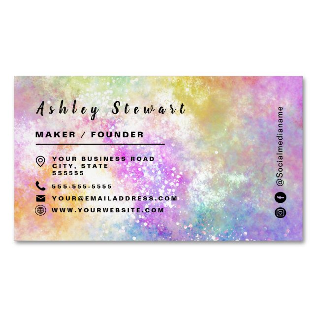 Stylish Holo Opal Branding Logo Modern Script Business Card Magnet (Front)