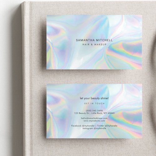Stylish Holographic Beautician Studio Manager Business Card