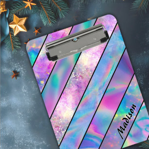 Stylish holographic chic blue pink clipboard