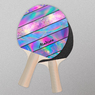 Stylish holographic chic blue pink ping pong paddle