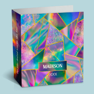 Stylish holographic chic faux gold 3 ring binder