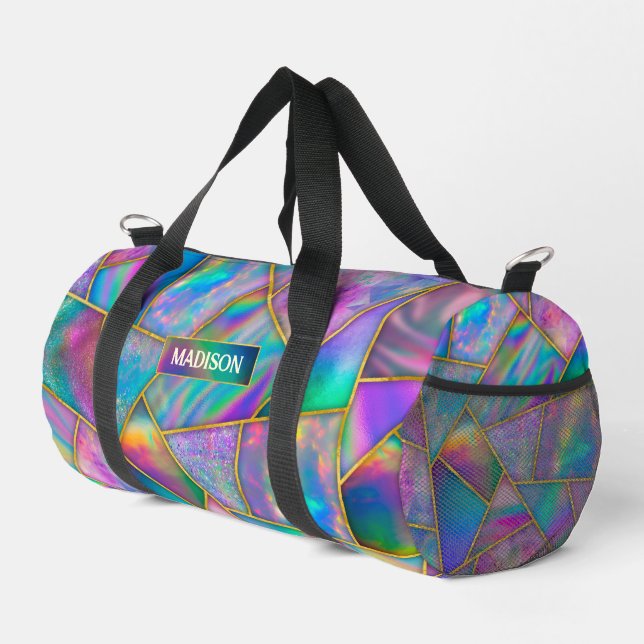 Stylish holographic chic faux gold duffle bag (Right Corner)