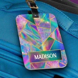 Stylish holographic chic faux gold  luggage tag