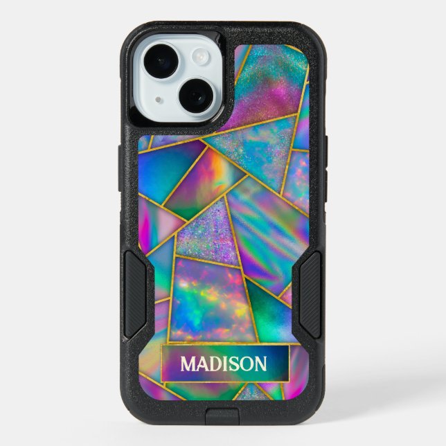 Stylish holographic chic faux gold otterbox  iPhone 15 case (Back)