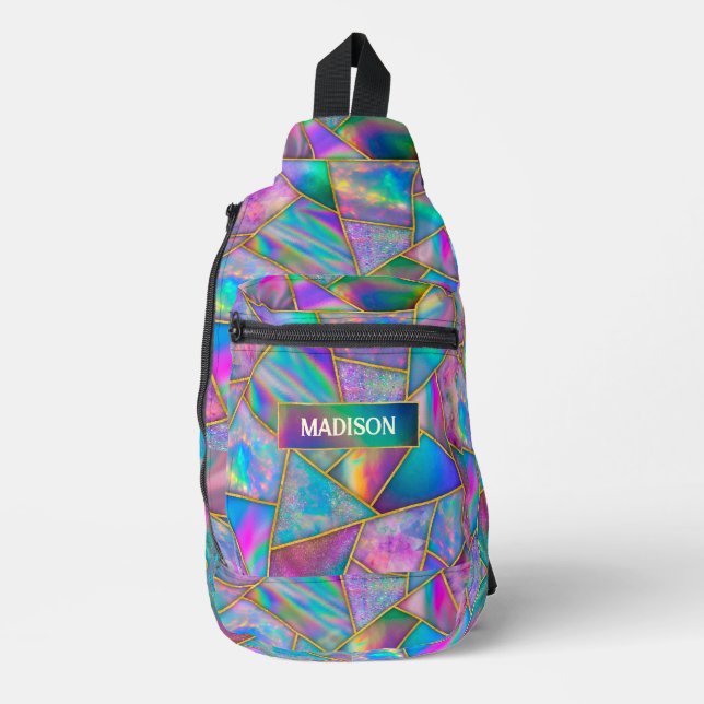 Stylish holographic chic faux gold sling bag (Front)