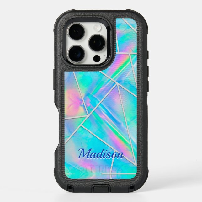 Stylish holographic elegant geometric otterbox iPhone case (Back)