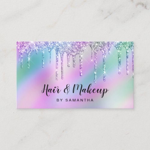 Stylish holographic glitter drips hair  makeup business card