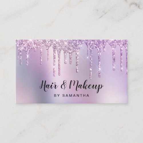 Stylish holographic glitter drips hair  makeup business card