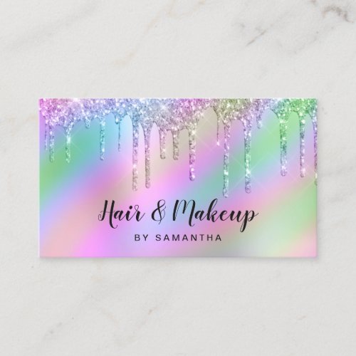 Stylish holographic glitter drips hair  makeup business card