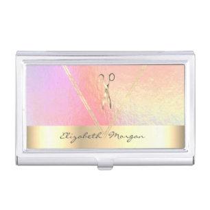 Stylish,Holographic,Gold Geometric Scissors Business Card Case