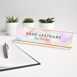 Stylish Holographic Pastels Minimalist Desk Name Plate